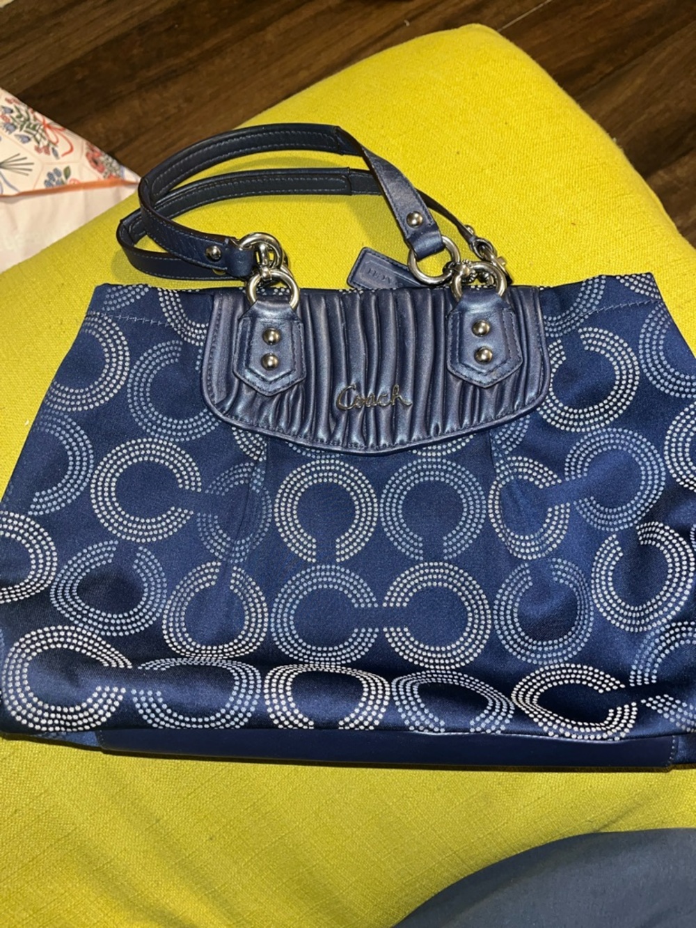 Coach Blue Ashley Dotted OP Art North South satchel shoulder bag